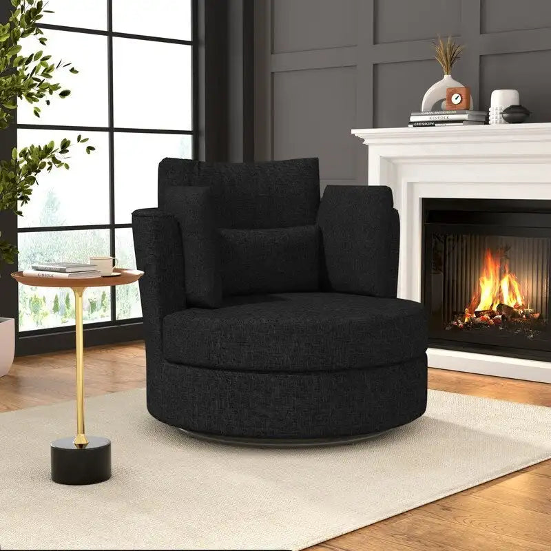 Fauteuil d'appoint rembourré pivotant large de 88,1 cm en chenille de style moderne et doux