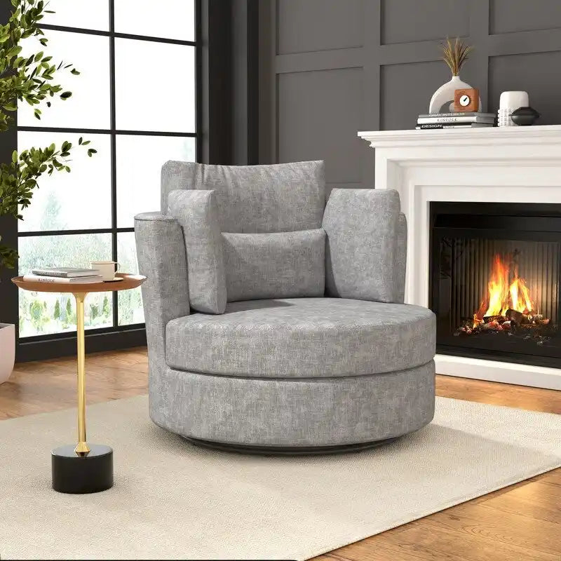 Fauteuil d'appoint rembourré pivotant large de 88,1 cm en chenille de style moderne et doux