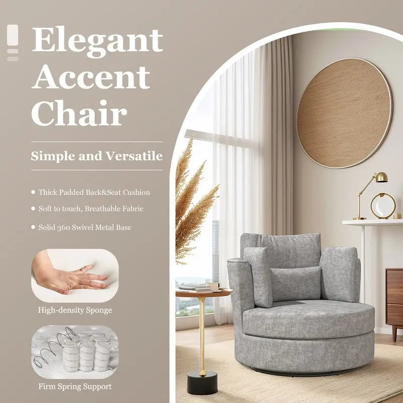 Fauteuil d'appoint rembourré pivotant large de 88,1 cm en chenille de style moderne et doux