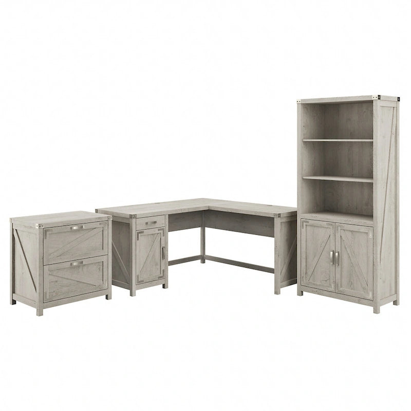 Bureau en L Knoxville 60 W avec classeur et bibliothèque par