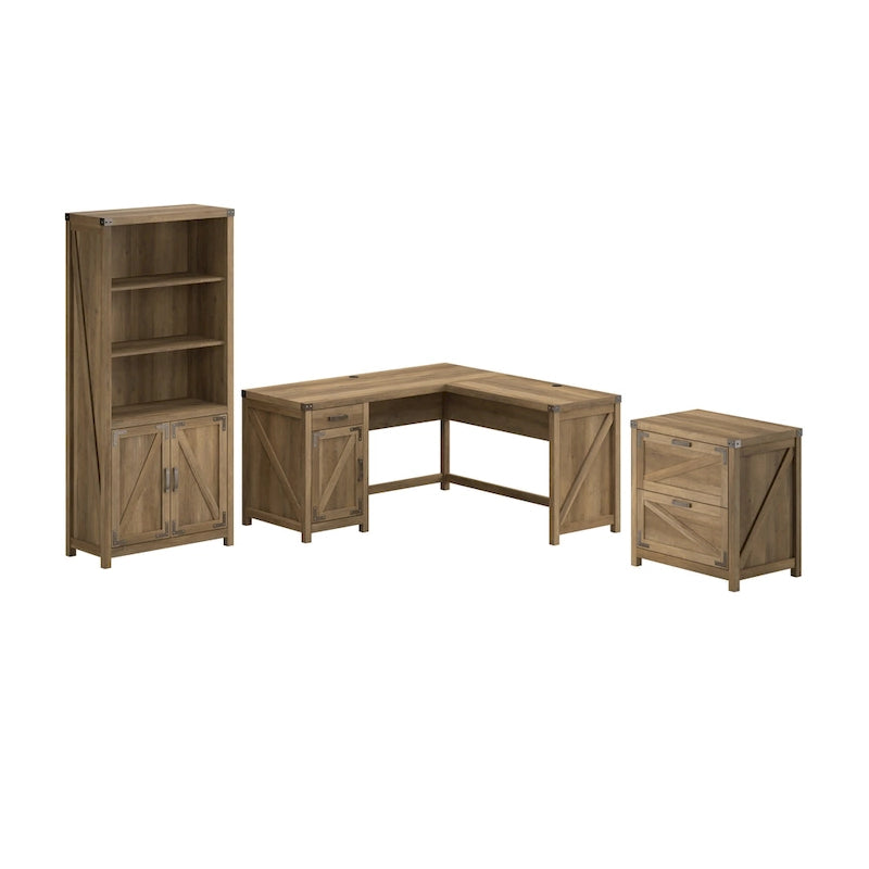 Bureau en L Knoxville 60 W avec classeur et bibliothèque par