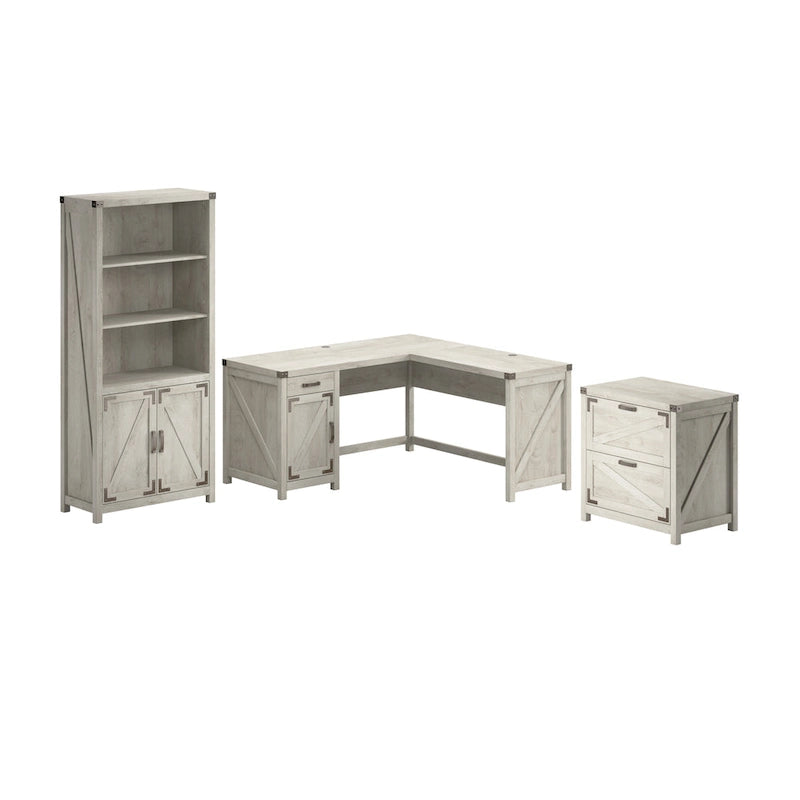 Bureau en L Knoxville 60 W avec classeur et bibliothèque par