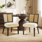 - Lot de 2 chaises de salle à manger rembourrées Oliver Mid-Century à dossier en rotin