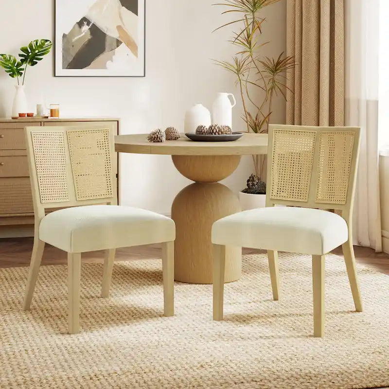  - Oliver Mid-Century Rattan Back Upholstered Dining Chair Set of 2