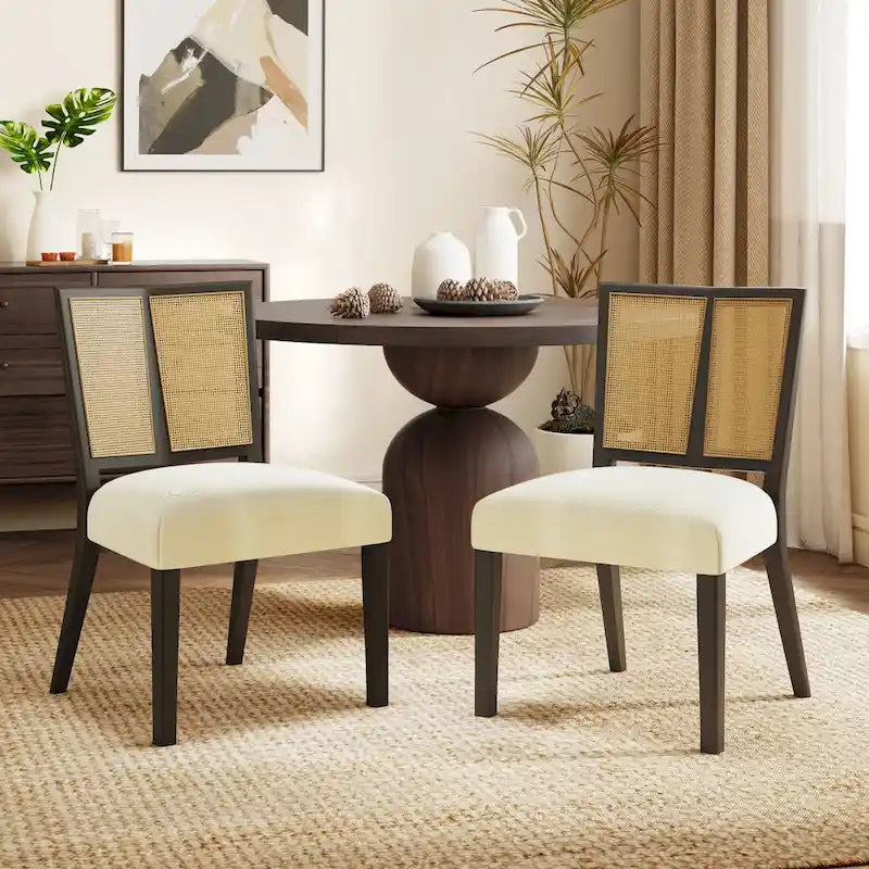 - Lot de 2 chaises de salle à manger rembourrées Oliver Mid-Century à dossier en rotin