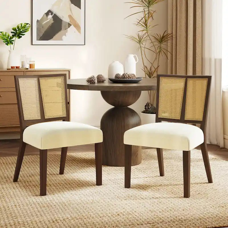 - Lot de 2 chaises de salle à manger rembourrées Oliver Mid-Century à dossier en rotin