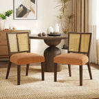 - Lot de 2 chaises de salle à manger rembourrées Oliver Mid-Century à dossier en rotin