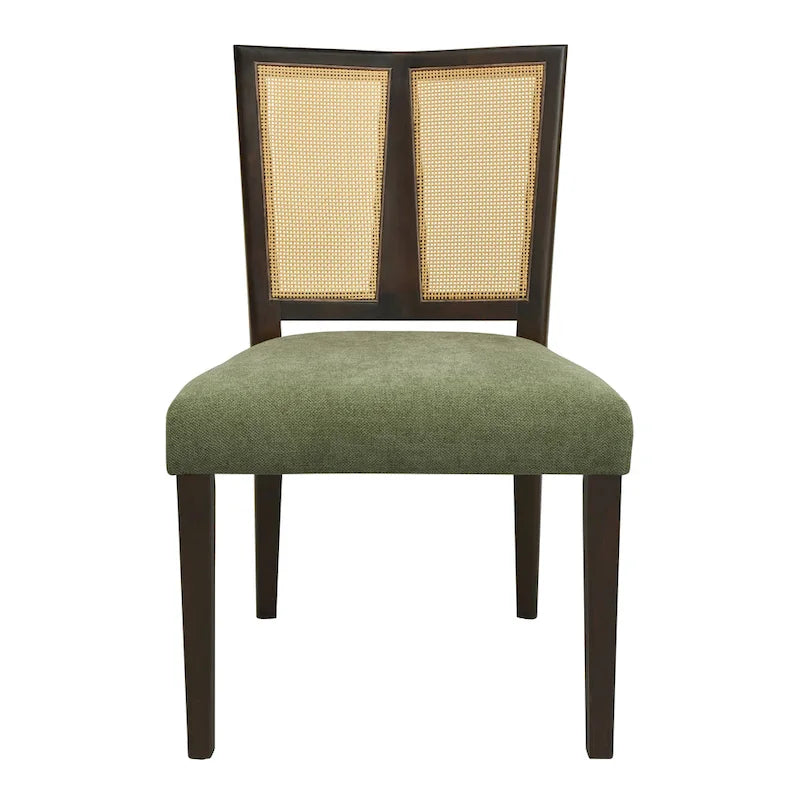 - Lot de 2 chaises de salle à manger rembourrées Oliver Mid-Century à dossier en rotin
