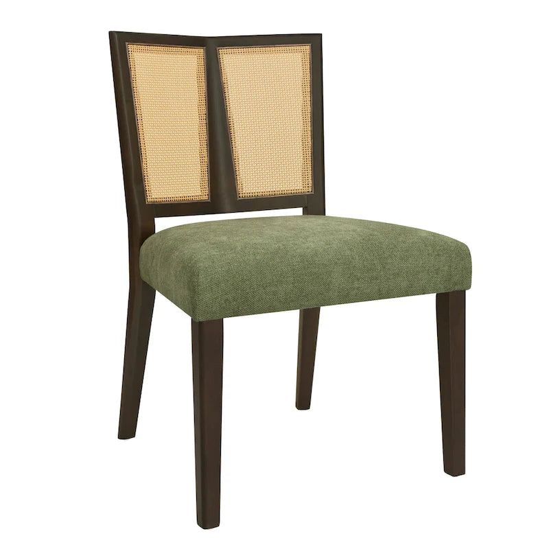 - Lot de 2 chaises de salle à manger rembourrées Oliver Mid-Century à dossier en rotin