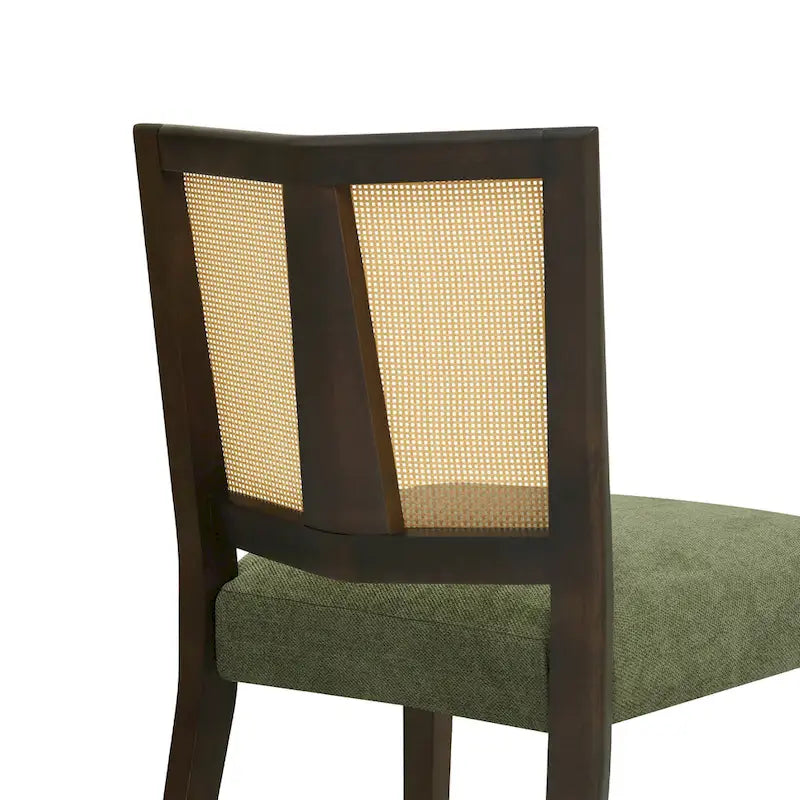 - Lot de 2 chaises de salle à manger rembourrées Oliver Mid-Century à dossier en rotin