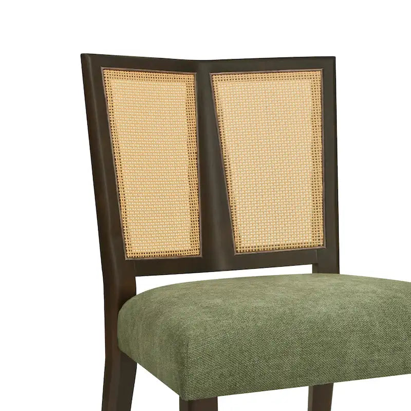 - Lot de 2 chaises de salle à manger rembourrées Oliver Mid-Century à dossier en rotin
