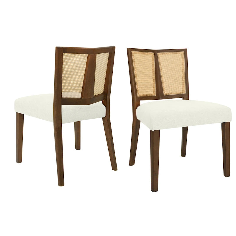 - Lot de 2 chaises de salle à manger rembourrées Oliver Mid-Century à dossier en rotin