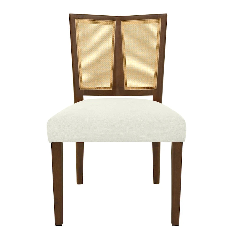 - Lot de 2 chaises de salle à manger rembourrées Oliver Mid-Century à dossier en rotin