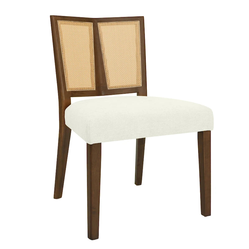 - Lot de 2 chaises de salle à manger rembourrées Oliver Mid-Century à dossier en rotin