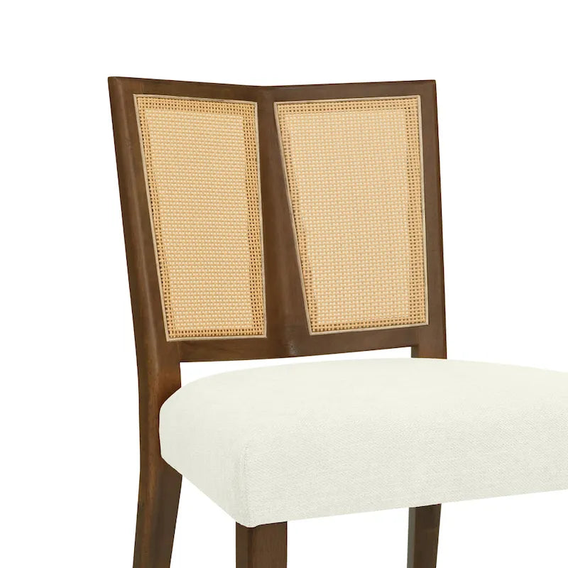 - Lot de 2 chaises de salle à manger rembourrées Oliver Mid-Century à dossier en rotin