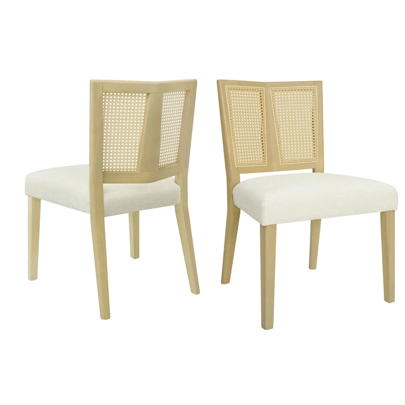 - Lot de 2 chaises de salle à manger rembourrées Oliver Mid-Century à dossier en rotin