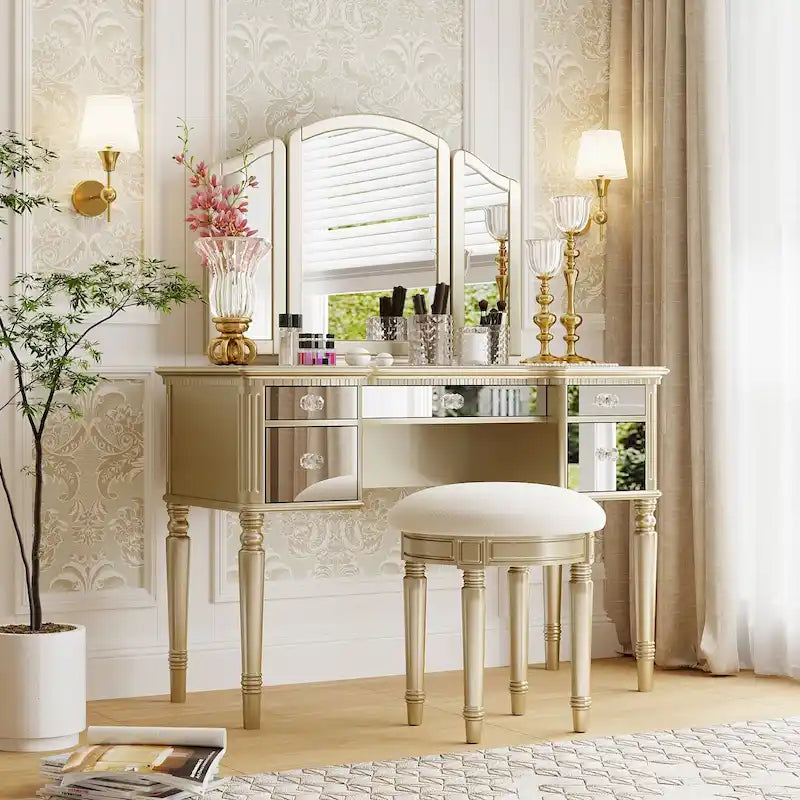 Ensemble de coiffeuse Laro en bois avec miroir par