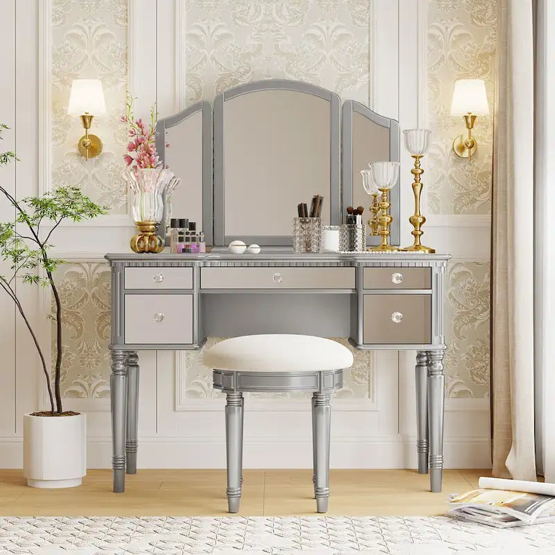 Ensemble de coiffeuse Laro en bois avec miroir par