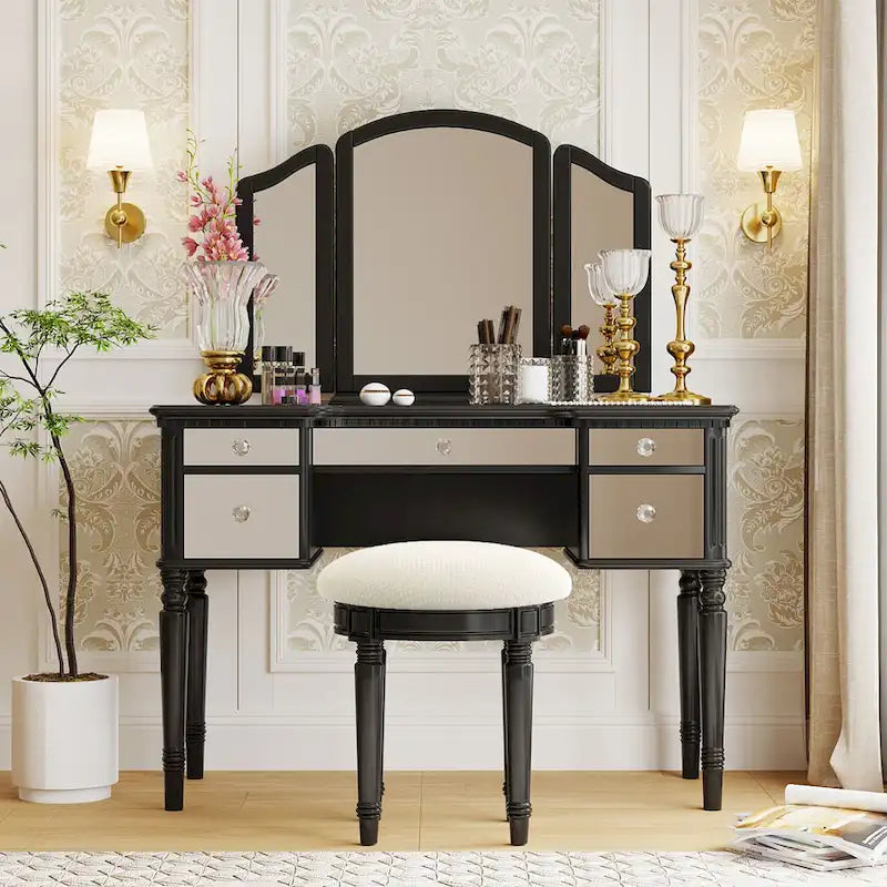 Ensemble de coiffeuse Laro en bois avec miroir par