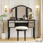 Ensemble de coiffeuse Laro en bois avec miroir par
