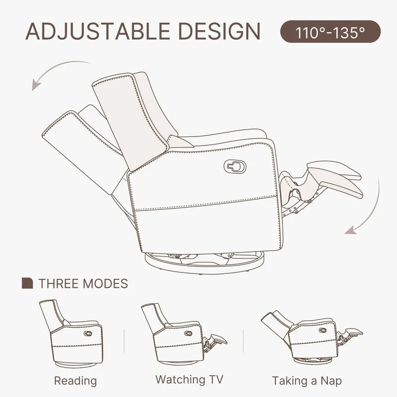 Fauteuil inclinable pivotant et coulissant manuel Lincoln avec oreiller lombaire