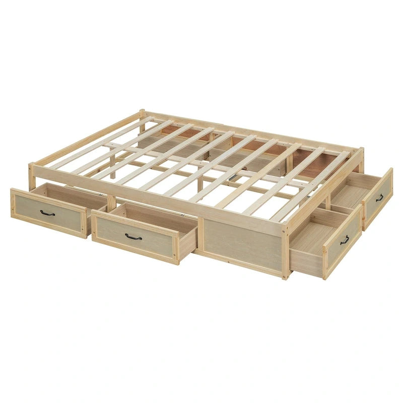 Lit plate-forme double avec 6 tiroirs de rangement, assemblage requis