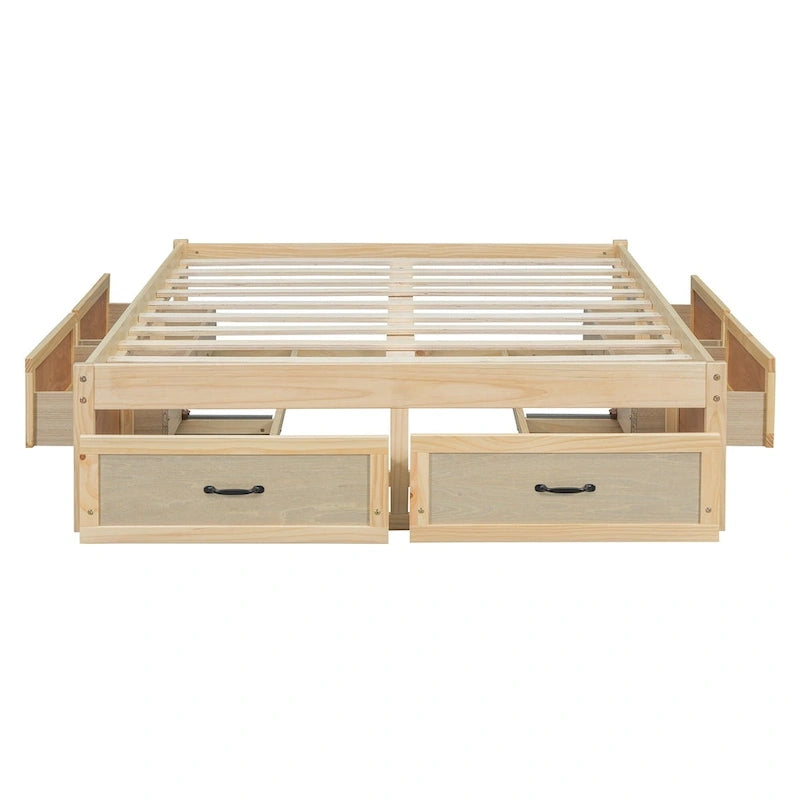 Lit plate-forme double avec 6 tiroirs de rangement, assemblage requis