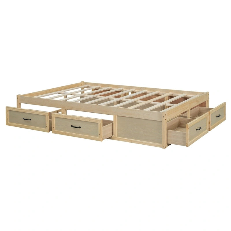 Lit plate-forme double avec 6 tiroirs de rangement, assemblage requis