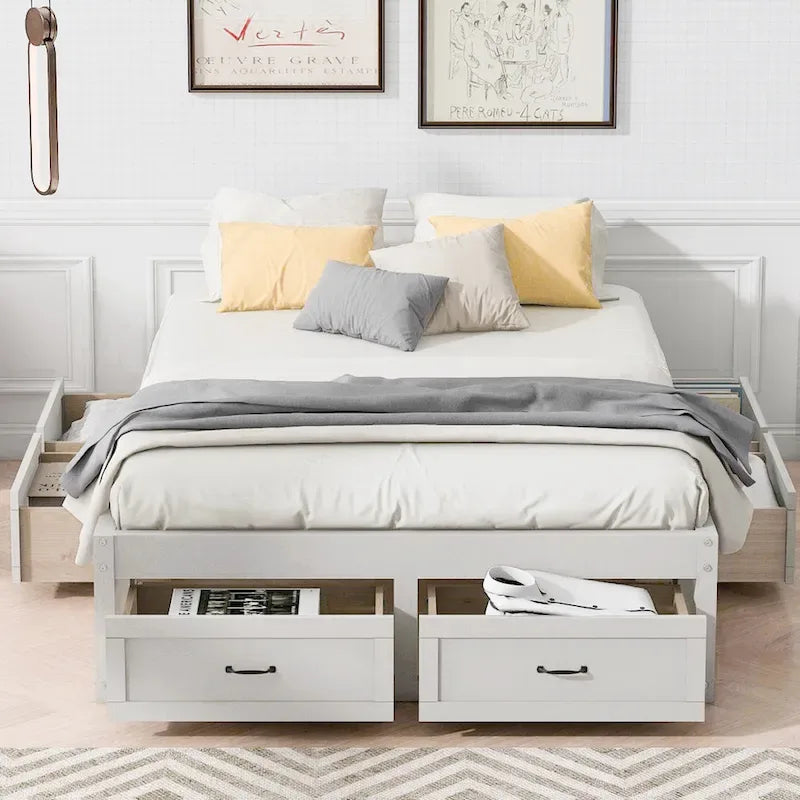 Lit plate-forme double avec 6 tiroirs de rangement, assemblage requis