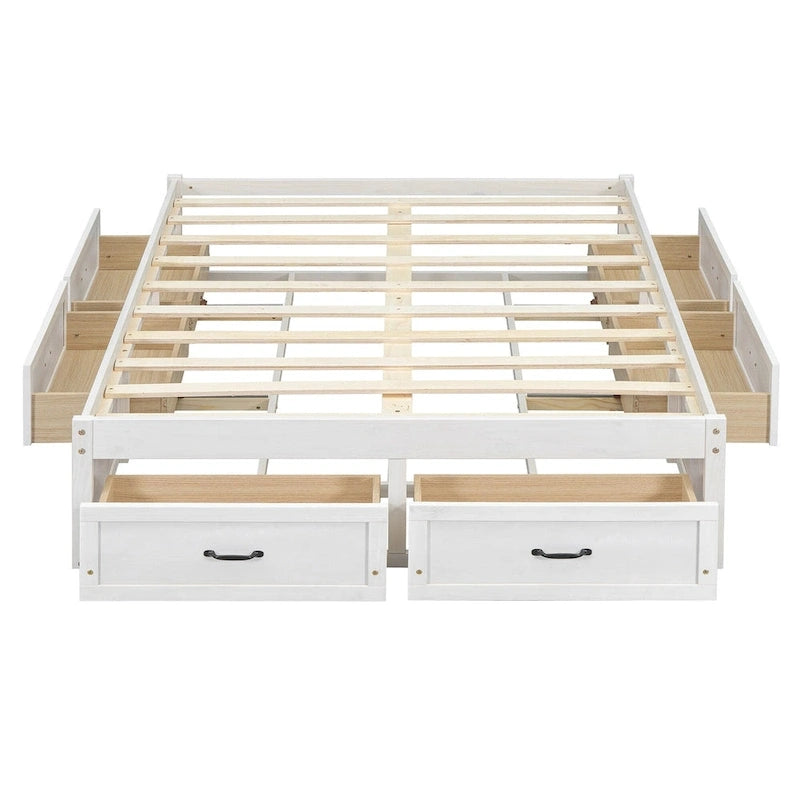 Lit plate-forme double avec 6 tiroirs de rangement, assemblage requis