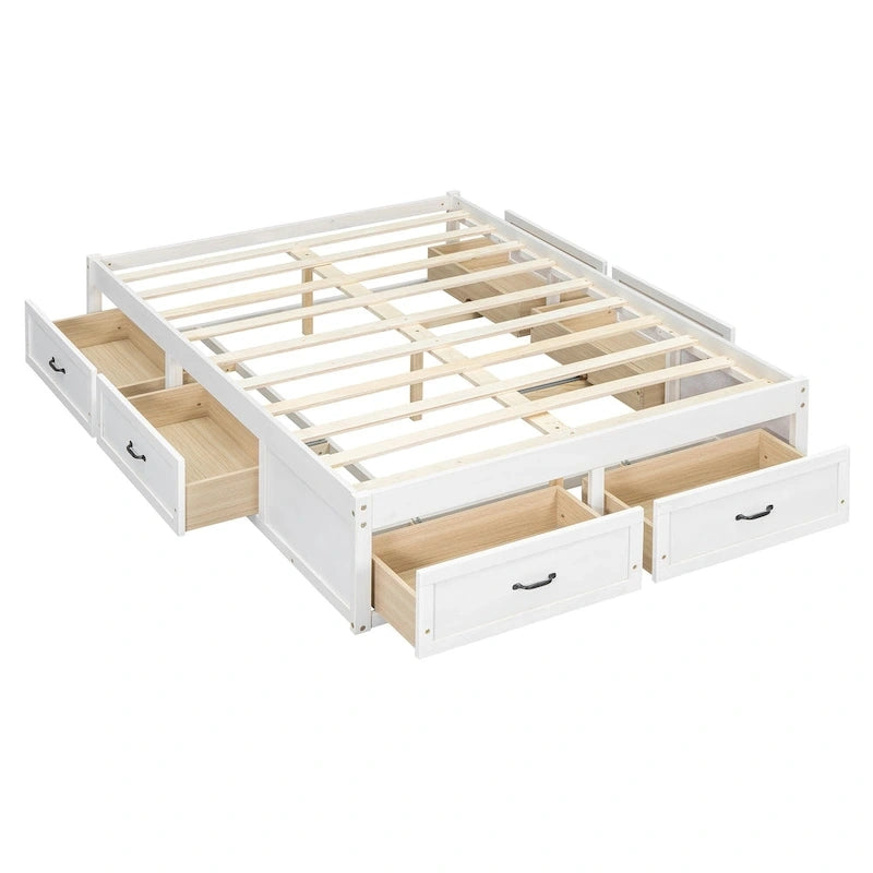 Lit plate-forme double avec 6 tiroirs de rangement, assemblage requis