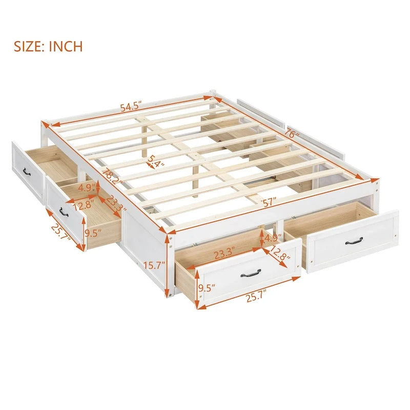 Lit plate-forme double avec 6 tiroirs de rangement, assemblage requis