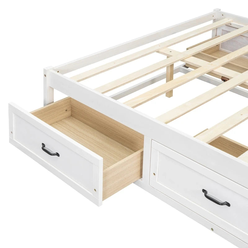 Lit plate-forme double avec 6 tiroirs de rangement, assemblage requis