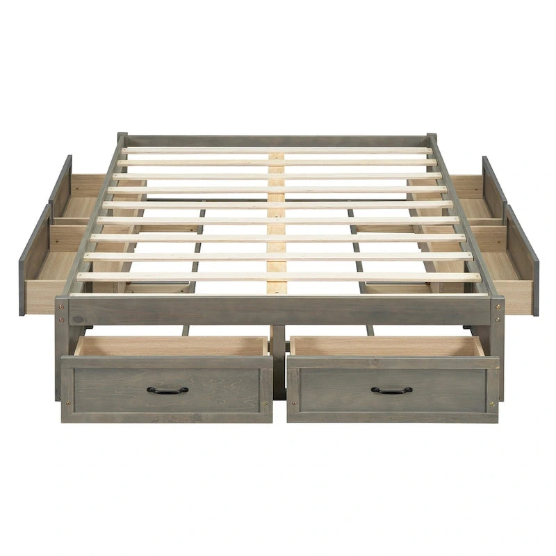 Lit plate-forme double avec 6 tiroirs de rangement, assemblage requis