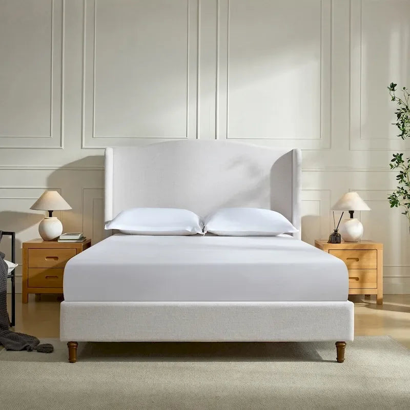 Upholstered Wingback Headboard Bed Platform Bed No Box Spring Needed