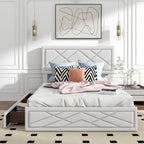 Lit plateforme Queen Size avec tête de lit et rangement