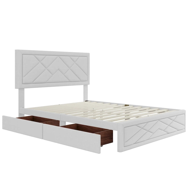 Lit plateforme Queen Size avec tête de lit et rangement