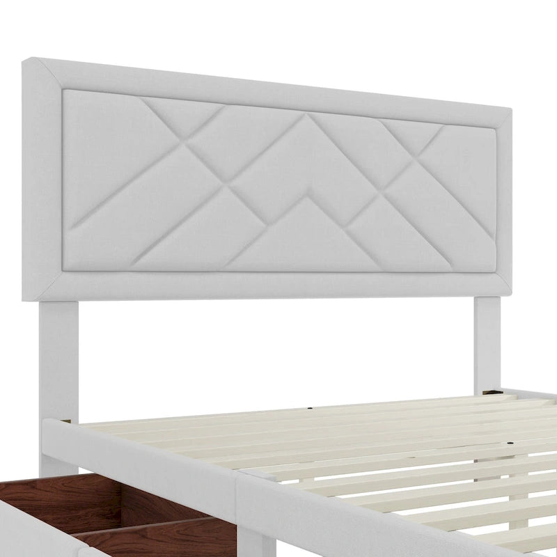 Lit plateforme Queen Size avec tête de lit et rangement