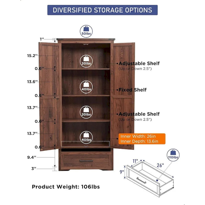 Armoire de cuisine de ferme, meubles de rangement en bois