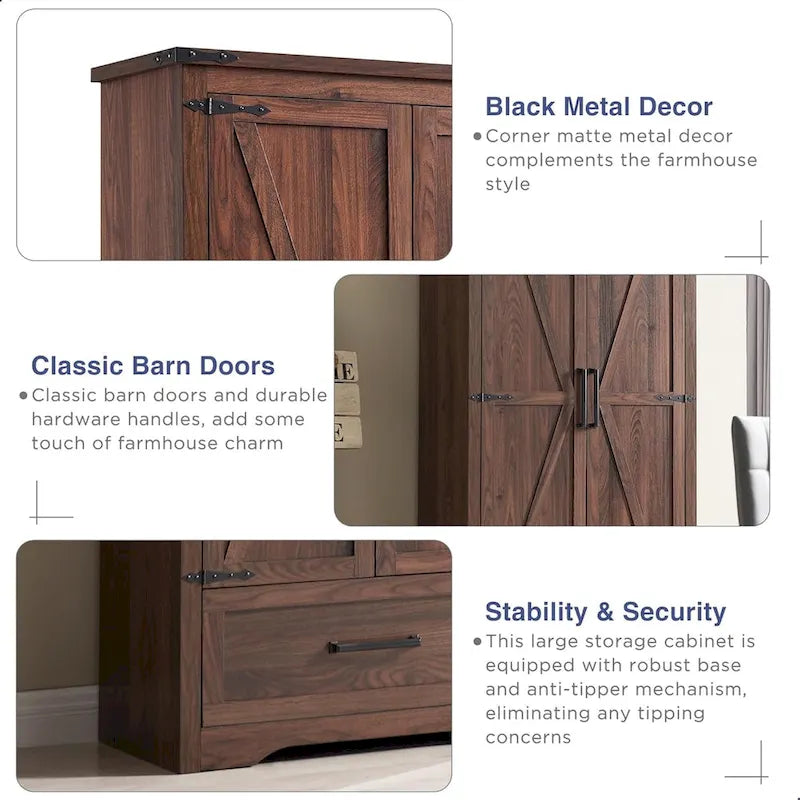 Armoire de cuisine de ferme, meubles de rangement en bois