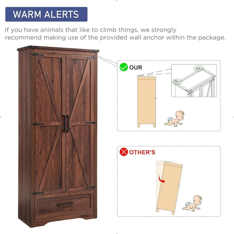 Armoire de cuisine de ferme, meubles de rangement en bois