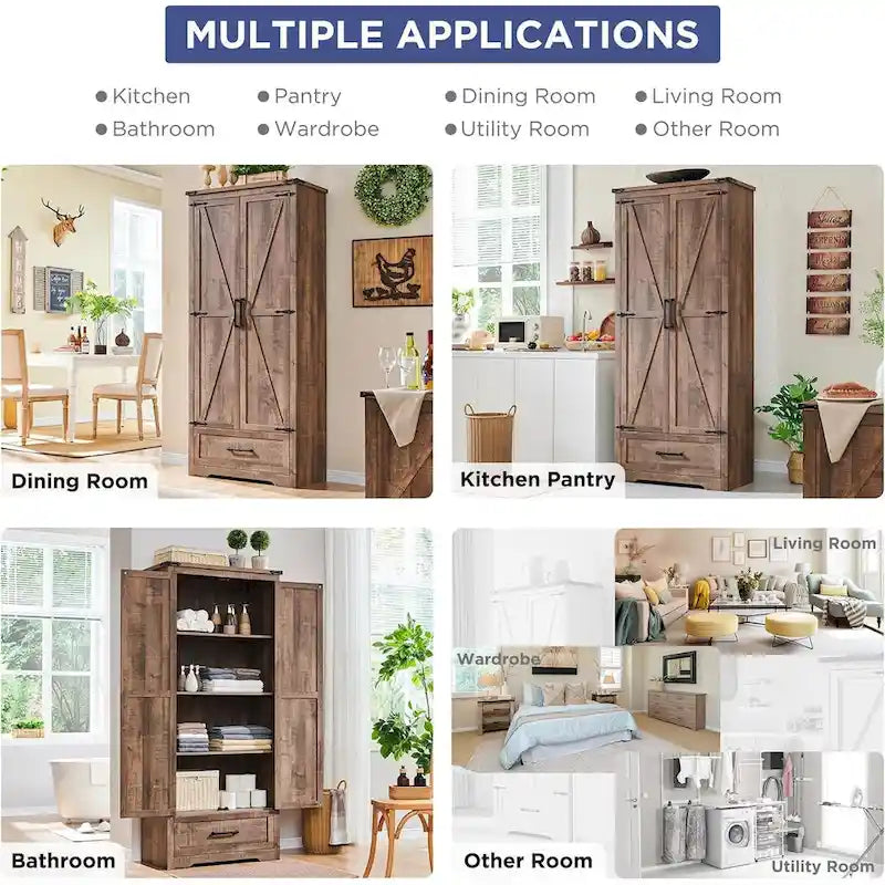 Armoire de cuisine de ferme, meubles de rangement en bois