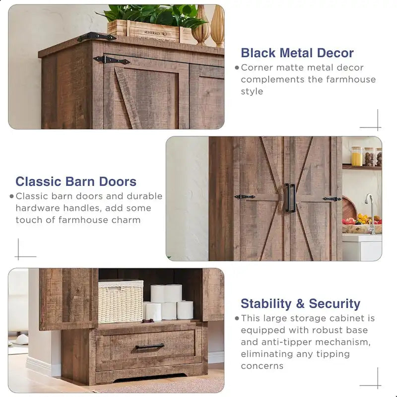 Armoire de cuisine de ferme, meubles de rangement en bois