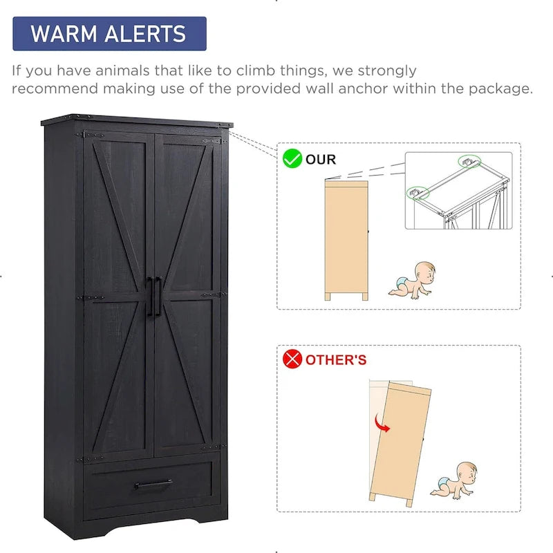 Armoire de cuisine de ferme, meubles de rangement en bois
