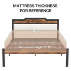 Lit Queen Size avec cadre de lit, tête et pied de lit, rangement sous le lit, marron