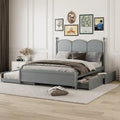 Lit plateforme Queen Size avec 2 tiroirs, cadre de lit multifonctionnel avec lit gigogne double XL