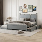 Lit plateforme Queen Size avec 2 tiroirs, cadre de lit multifonctionnel avec lit gigogne double XL