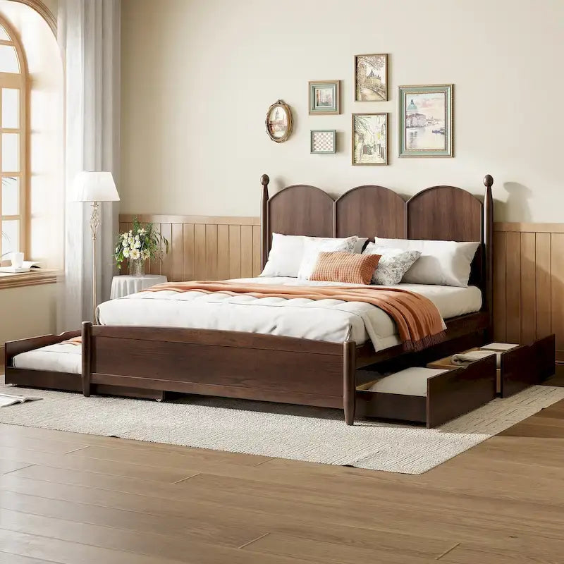 Lit plateforme Queen Size avec 2 tiroirs, cadre de lit multifonctionnel avec lit gigogne double XL