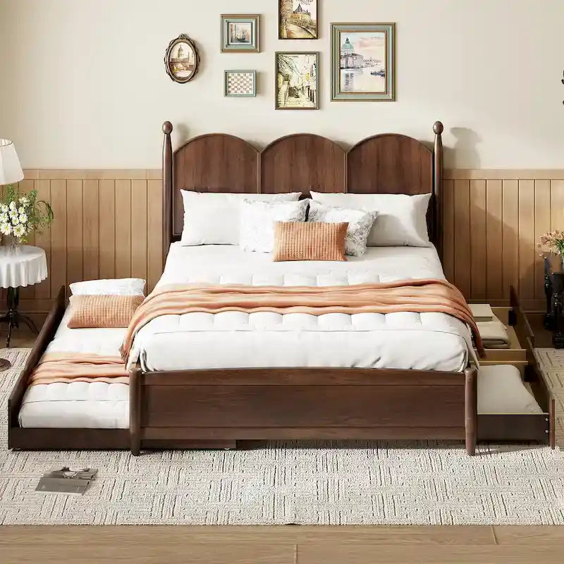 Lit plateforme Queen Size avec 2 tiroirs, cadre de lit multifonctionnel avec lit gigogne double XL