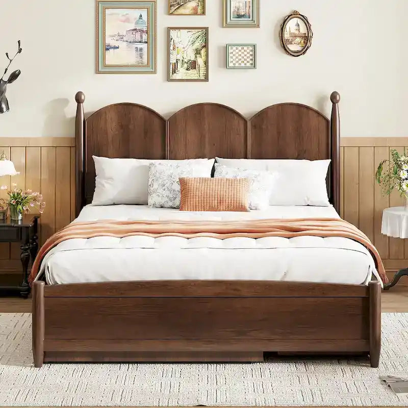 Lit plateforme Queen Size avec 2 tiroirs, cadre de lit multifonctionnel avec lit gigogne double XL